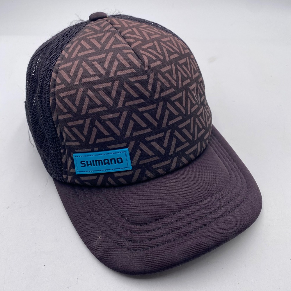 Shimano Geometric Print Trucker Hat Mens OSFA Brown Black Blue Mesh Snapback Cap